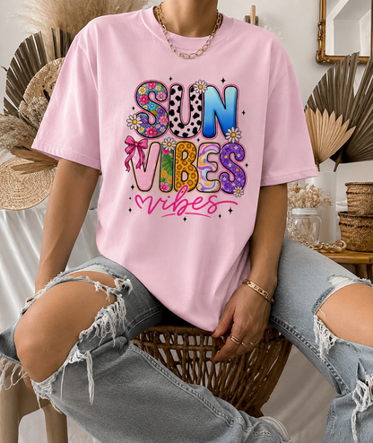 Sun Vibes Graphic Oversized T-Shirt for Women | Aesthetic Floral Summer Print Loose Fit Casual Tee